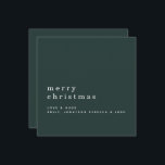 Minimalist Text Name Merry Christmas Green Card<br><div class="desc">Minimalist Text Name Merry Christmas White on Dark Green. Classy contemporary elegance,  with your greeting larger in stylish lowercase with your names beneath with lots of plain area. Easily personalise the text to your own details. Fully customisable.</div>