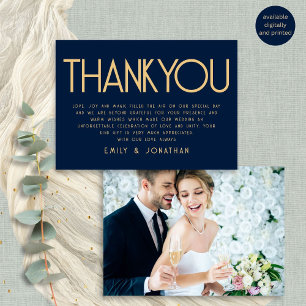 Minimalist Text Navy Gold Wedding Thank You Card