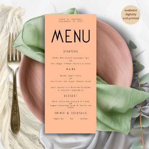 Minimalist Text Peach Wedding Menu card