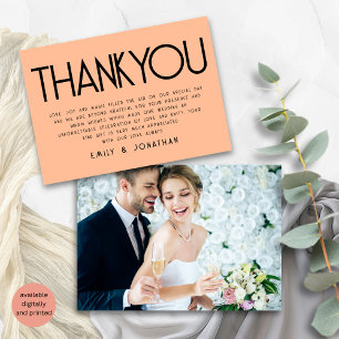 Minimalist Text Peach Wedding Thank You Card