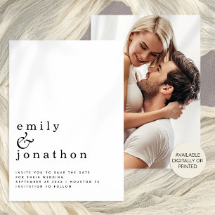 Minimalist Text Photo Black White Wedding Save The Date