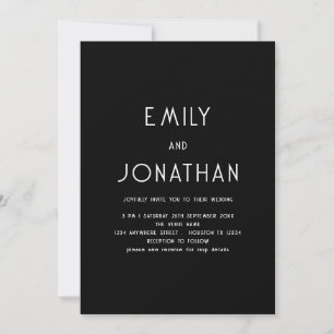 Minimalist Text QR Code White Black Wedding  Invitation