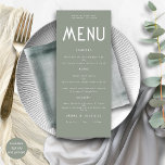Minimalist Text Sage Green Wedding Menu card<br><div class="desc">Minimalist Text Sage Green Wedding Menu card. Available digitally and printed. Easily personalise the text to your own details which includes alternatives for your vegan or vegetarian options. You can change if you wish to any colours of your choice to match your wedding theme.</div>