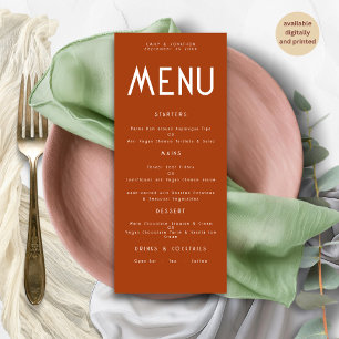 Minimalist Text Terracotta Wedding Menu card