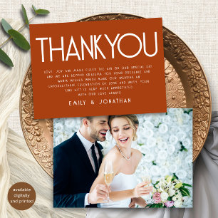 Minimalist Text Terracotta Wedding Thank You Card