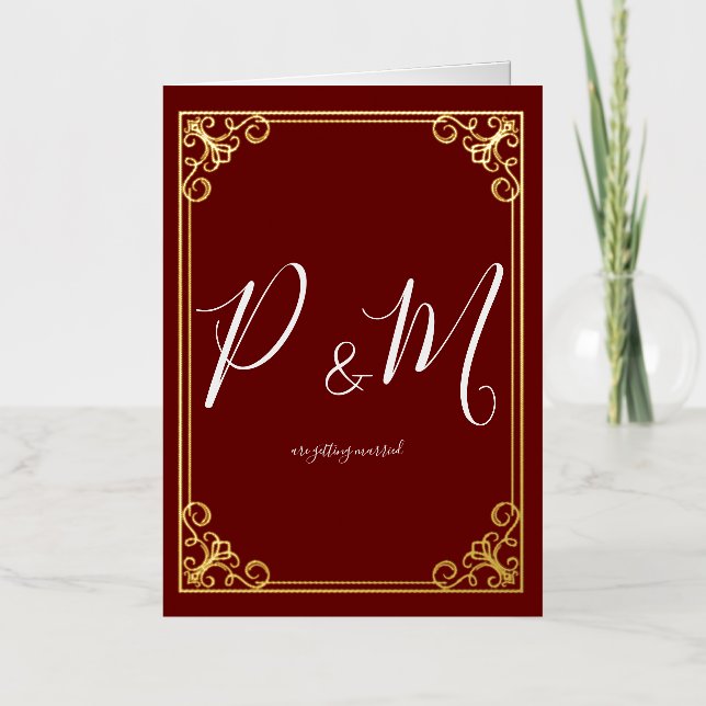 Minimalist Text with Ornate Gold Foil Burgundy Foil Greeting Card (Front)