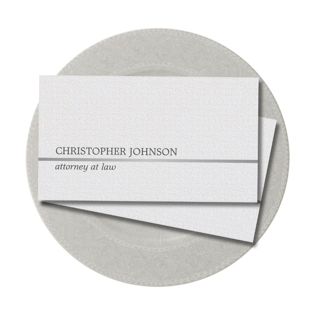 Minimalist Texture White Faux Silver Line Attorney Business Card (Creator Uploaded)