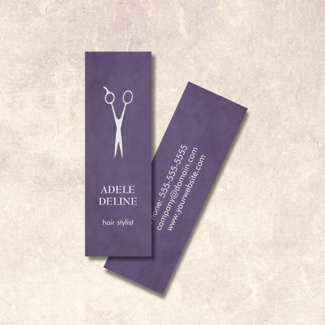 Minimalist Textured Purple Scissor Hair Stylist Mini Business Card (Creator Uploaded)