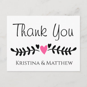 Minimalist Thank You Black White Boho Heart Postcard