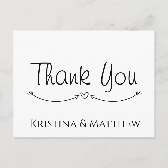 Minimalist Thank You Black White Boho Heart Postcard (Front)