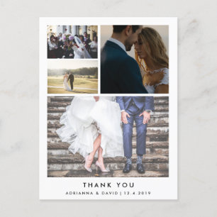 Minimalist Thank You Four Couple Photo Wedding Postcard