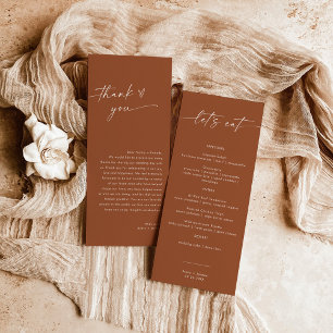 Minimalist Thank You Menus   Terracotta Wedding