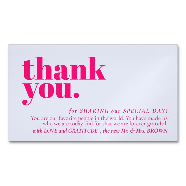 Minimalist Thank You note left Lilac Pink Magnetic Business Card (Front)