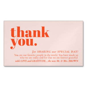 Minimalist Thank You note left Orange Pink Magnetic Business Card