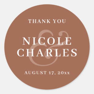 Minimalist Thank You Orange Wedding Favour Classic Round Sticker
