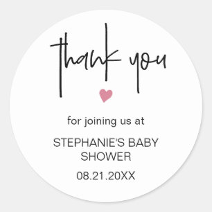 Minimalist Thank You Pink Baby Girl Shower Favour Classic Round Sticker
