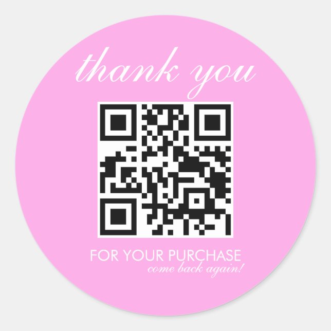 Minimalist Thank You QR Code Script Pink Classic Round Sticker (Front)