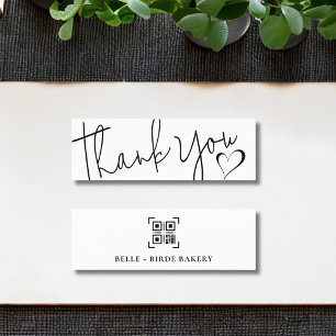 Minimalist Thank You Script Heart QR CODE Mini Business Card
