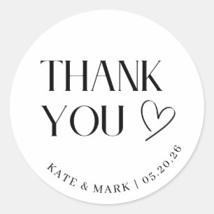 Minimalist Thank You Wedding Favour Classic Round Sticker