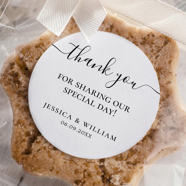 Minimalist Thank You Wedding Favour Classic Round Sticker (Creator Uploaded)