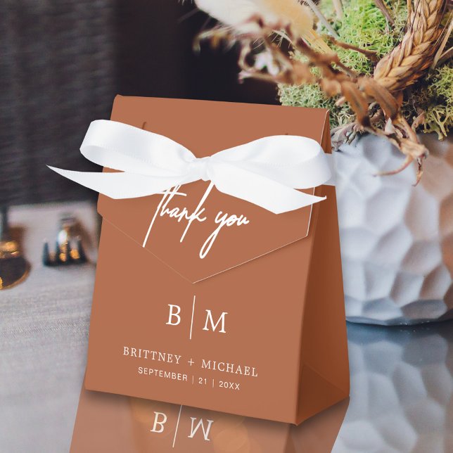 Minimalist Thank You Wedding Terracotta Favour Box (Terracotta Thank you tented favor box bag is a perfect way to package your guest wedding favors.)