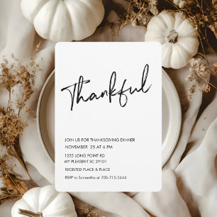 Minimalist Thankful Thanksgiving Dinner Invitation