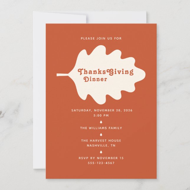 Minimalist Thanksgiving Dinner Invitation Card (Front)