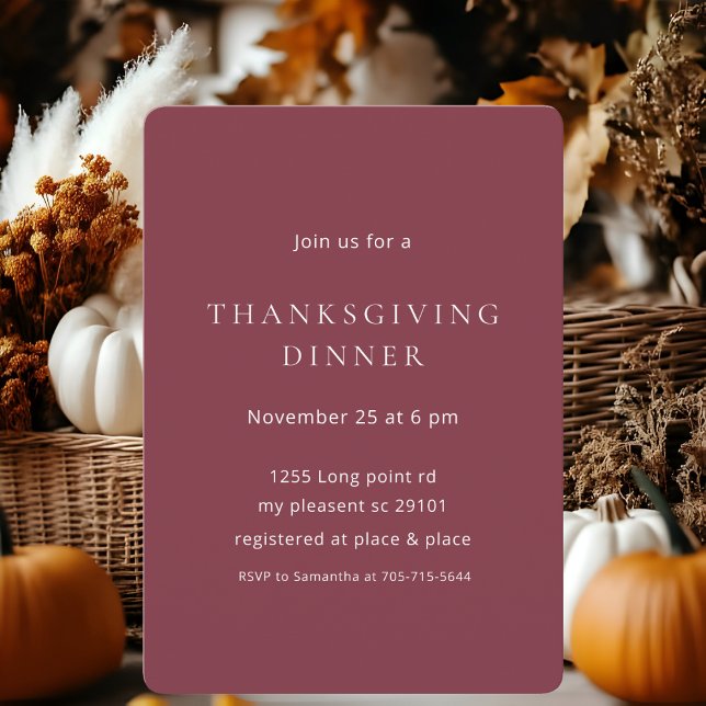 Minimalist Thanksgiving Dinner Modern Invitation (Creator Uploaded)