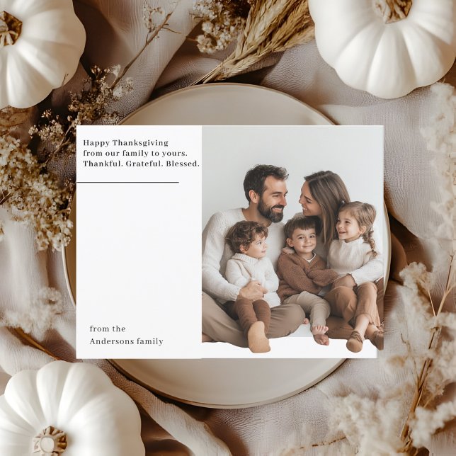 Minimalist Thanksgiving Family Photo Thankful Postcard (Creator Uploaded)