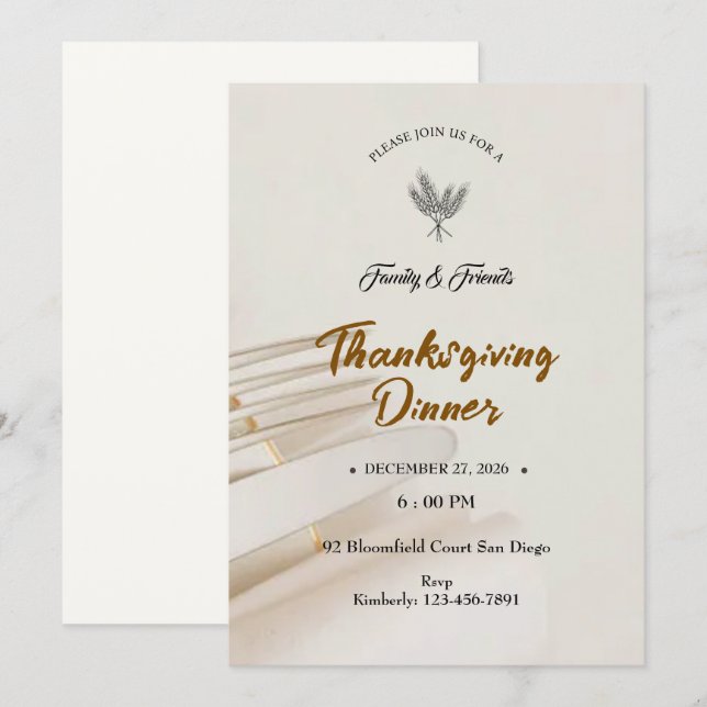 Minimalist Thanksgiving Invitation (Front/Back)
