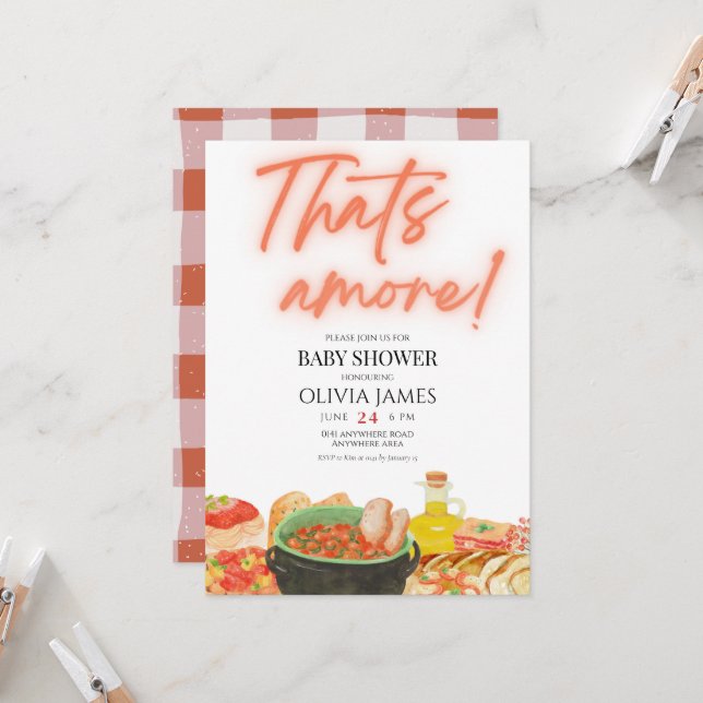 Minimalist that’s amore baby shower  invitation (Front/Back In Situ)