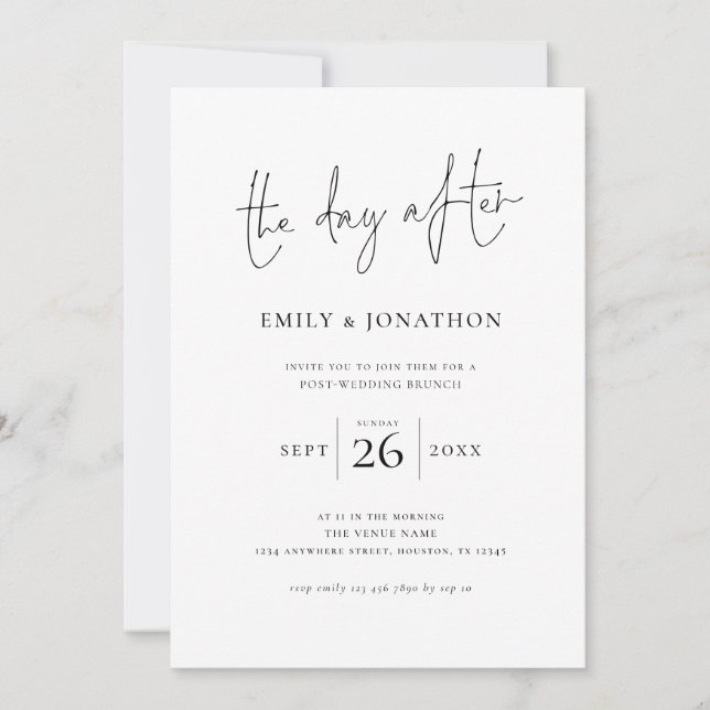 Minimalist The Day After Wedding Brunch  Invitation (Front)