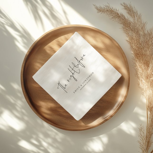 Minimalist The Night Before Script Black and White Napkin (Creator Uploaded)