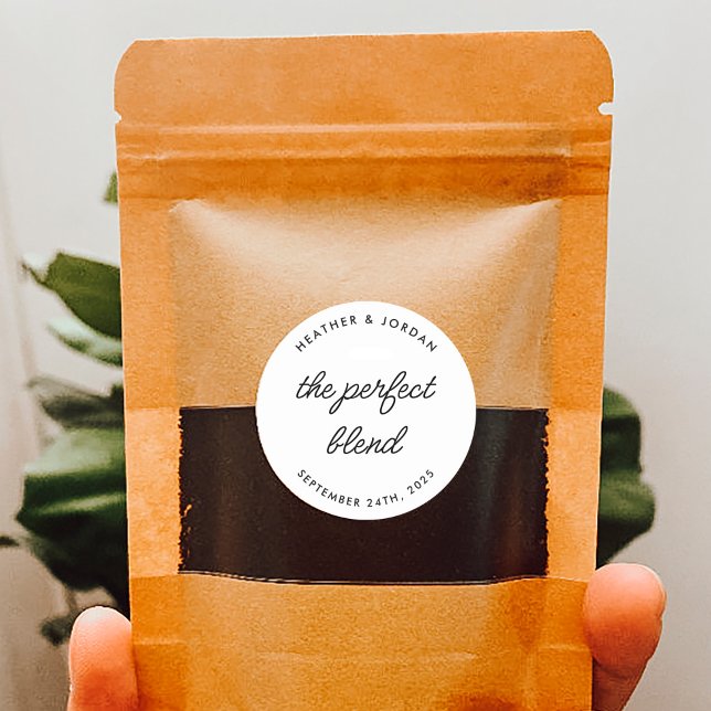 Minimalist The Perfect Blend Wedding Coffee Favour Classic Round Sticker (Creator Uploaded)