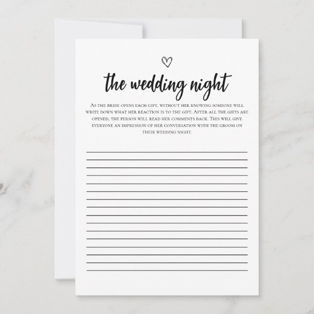 Minimalist The Wedding Night Bridal Shower Game  Invitation (Front)