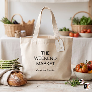 Minimalist "The Weekend Market" Typography Large Tote Bag