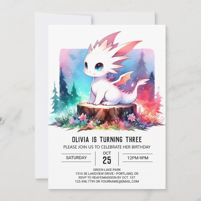 Minimalist Theme Dragon Birthday Invitation (Front)