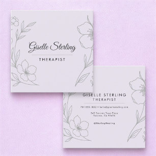 Minimalist Therapist Botanical Lilac Purple  Square Business Card