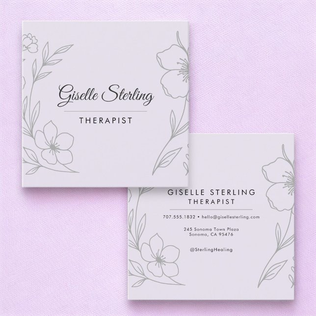 Minimalist Therapist Botanical Lilac Purple  Square Business Card (Creator Uploaded)