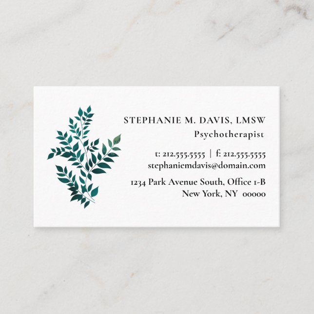 Minimalist Therapist Fern Plant Business Card (Front)