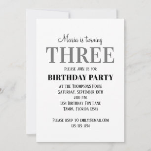 Minimalist Third Birthday Gender Neutral  Invitation