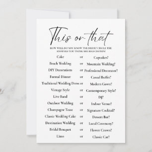 Minimalist This or That Bridal shower Game Card