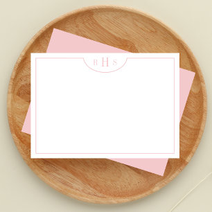 Minimalist Three Monogram One Border Blush Pink Card
