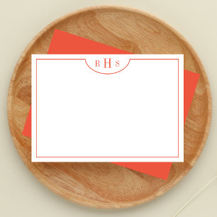 Minimalist Three Monogram One Border orange Card