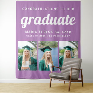 Minimalist Three Photo Graduation Tapestry  Purple