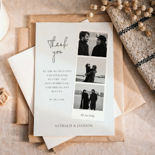 Minimalist Three Photo Strip Couple Wedding Thank You Card