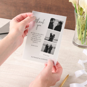 Minimalist Three Photo Strip Couple Wedding Vellum Invitations