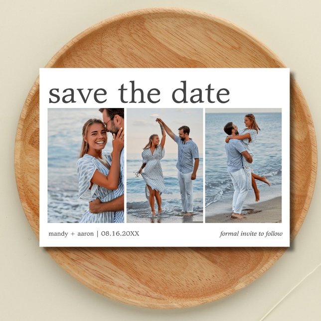 Minimalist Three Photo Wedding  Save The Date (Minimalist Three Photo Wedding Save The Date)