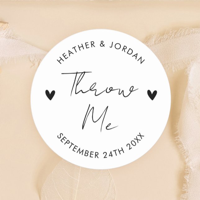 Minimalist Throw Me Wedding Toss Confetti Favour Classic Round Sticker (Creator Uploaded)
