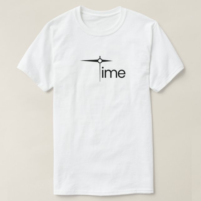Minimalist Time Clock Hands Typography T-Shirt (Design Front)